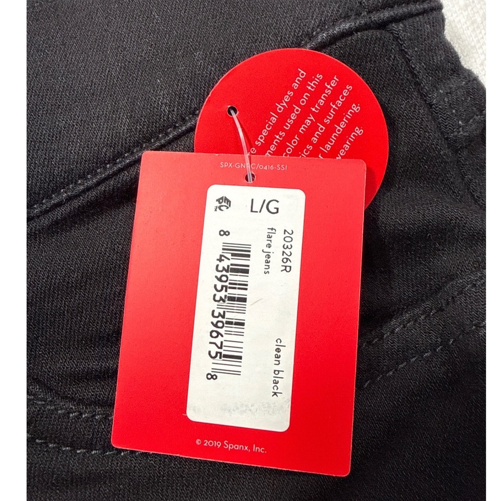 Spanx Flare Jeans Clean Black High Rise Pull On Stretch Denim 20326R Womens L - Picture 7 of 13